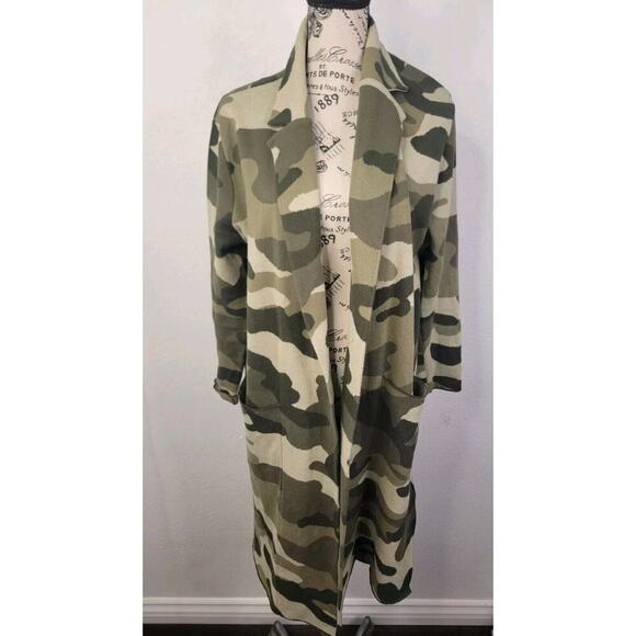 Maeve Anthropologie Kieran Camo Sweater Coat Small Green Motif Camouflage Floor - Picture 3 of 13